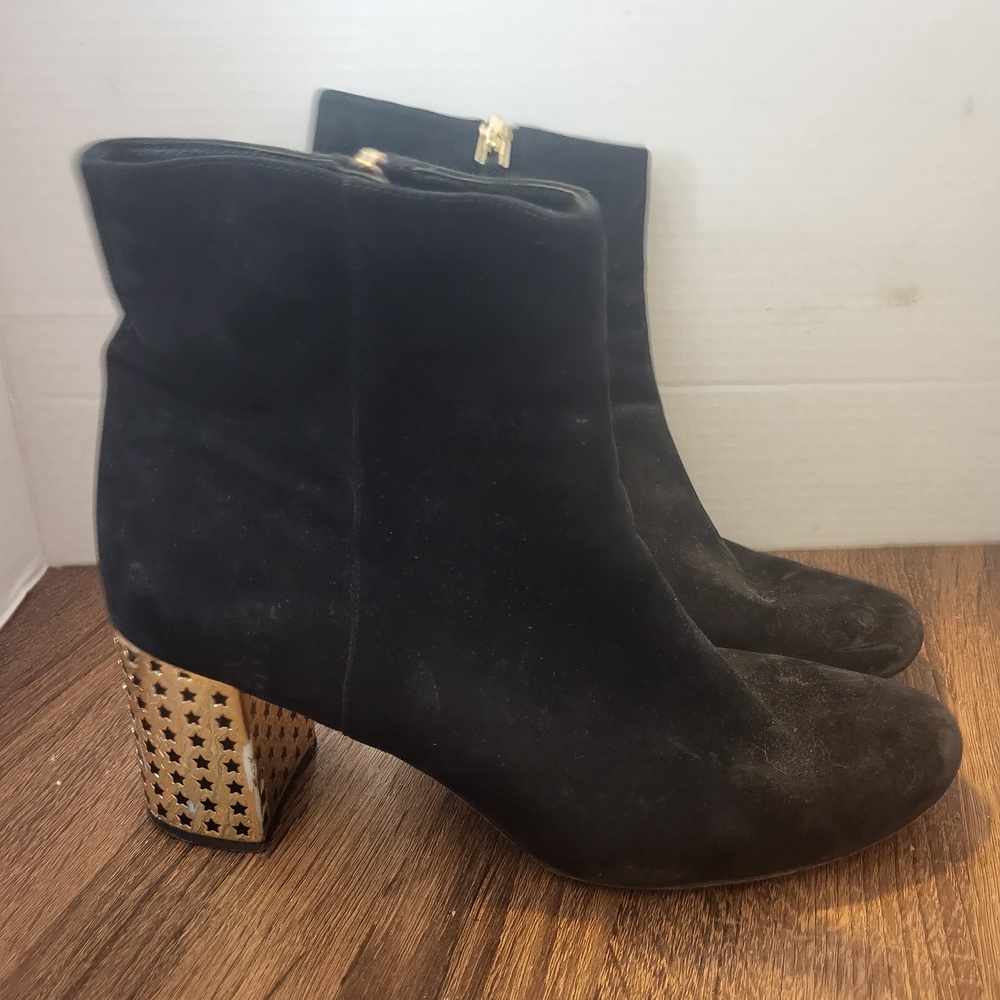 Tory Burch Black Ankle Boots with Gold Heel